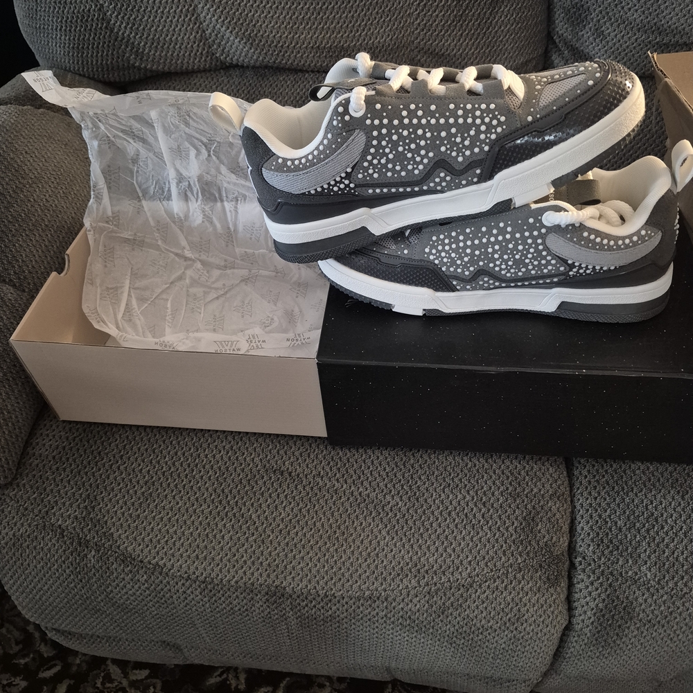 Gray Rhinestone Accent Sneakers - White Soles